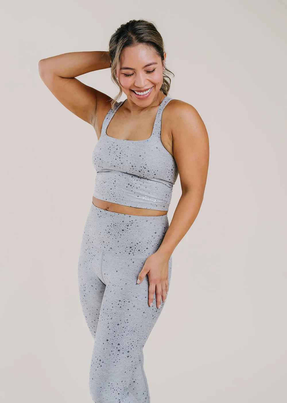 Square Neck Cropped Tank - Silver Mist Lucky Stars