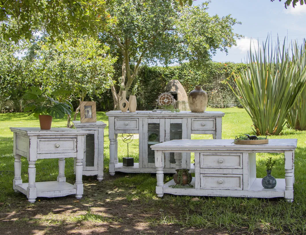 Stonegate Solid Wood Side table - White