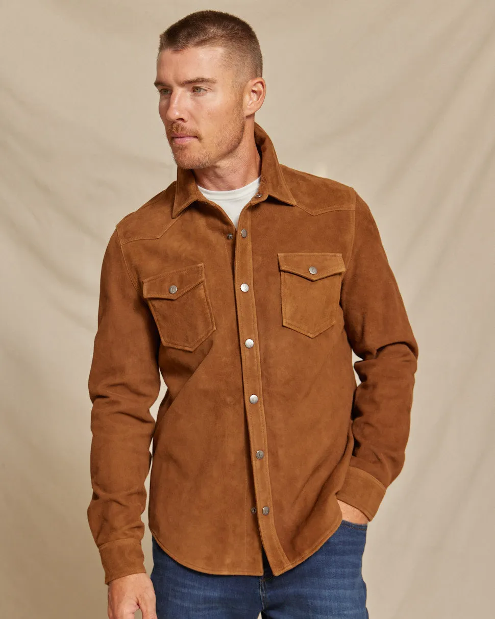 The Cole - Genuine Suede Western Shirt Jacket - Tan