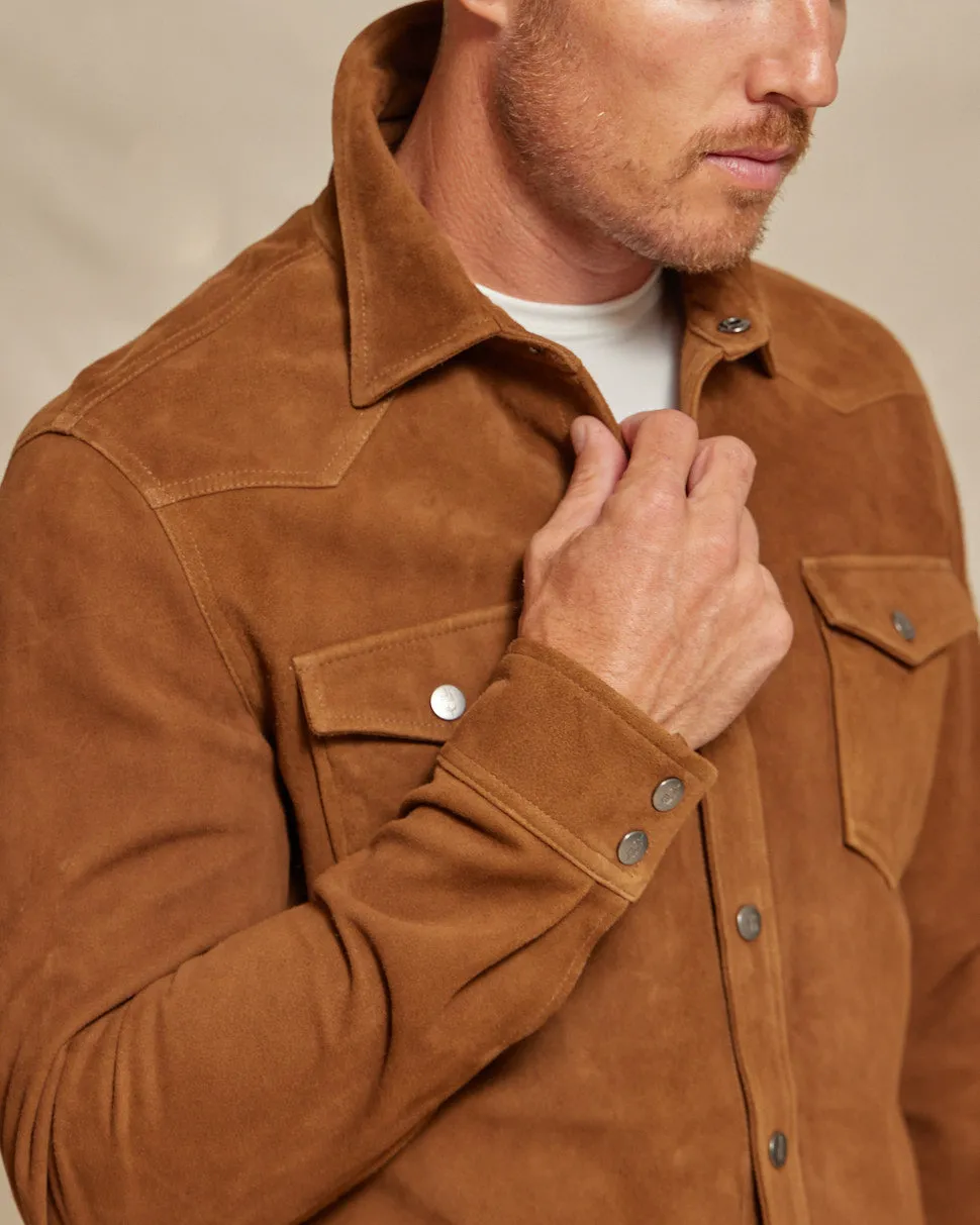 The Cole - Genuine Suede Western Shirt Jacket - Tan