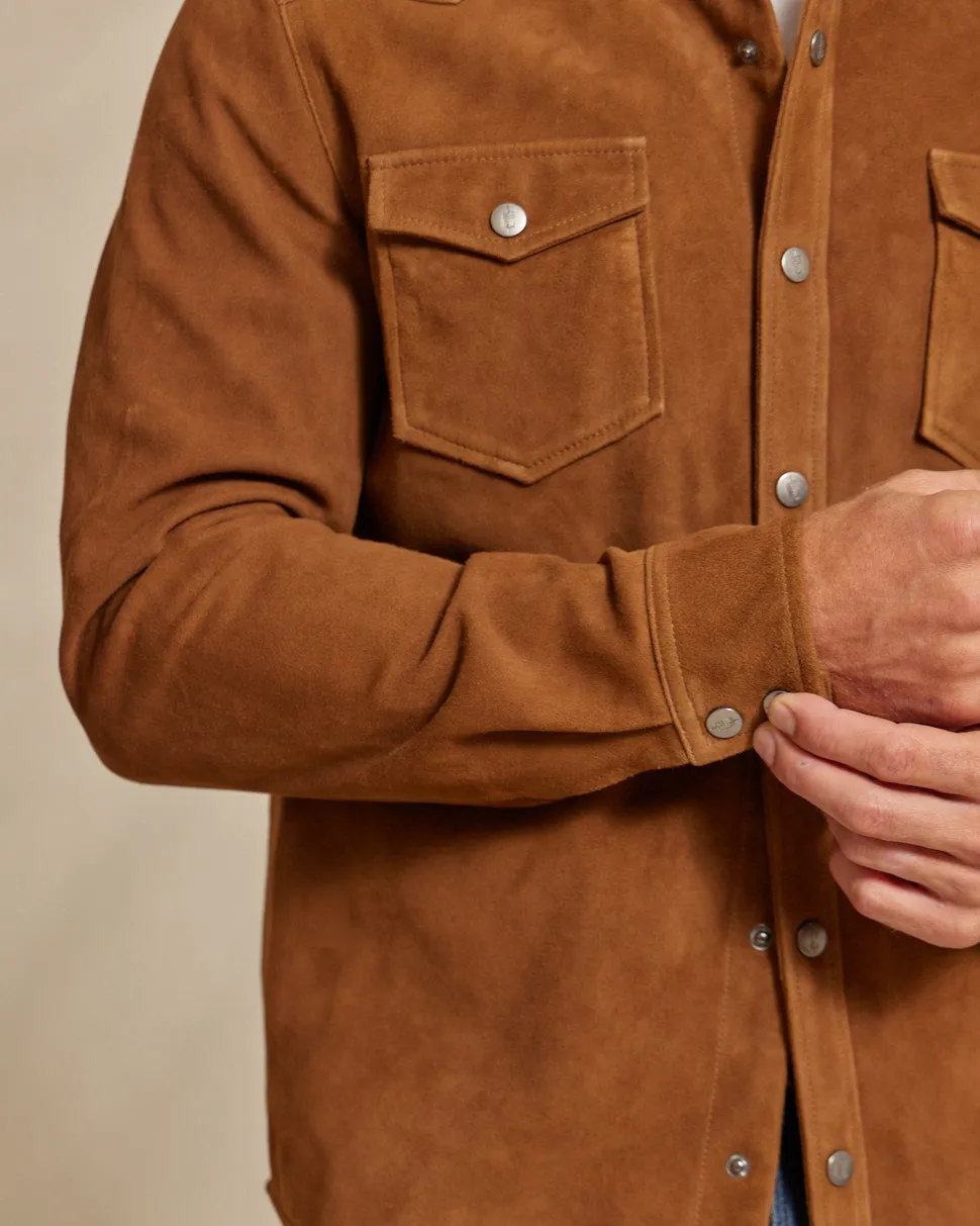 The Cole - Genuine Suede Western Shirt Jacket - Tan