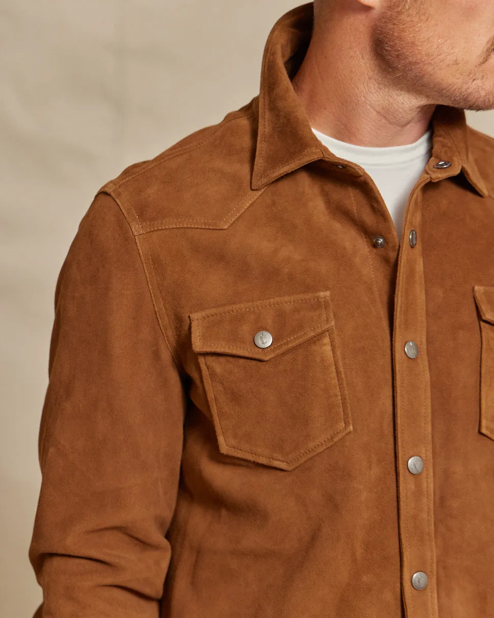 The Cole - Genuine Suede Western Shirt Jacket - Tan