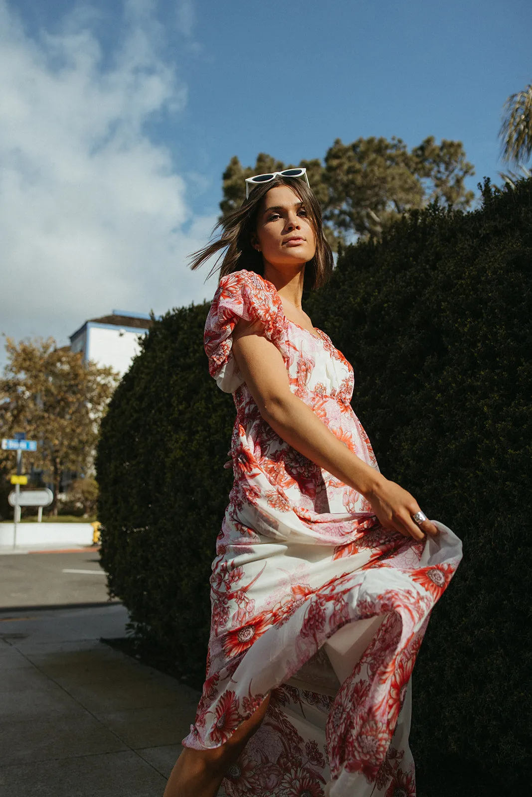 The Foreman Puff Sleeve Maxi Dress in Red Floral