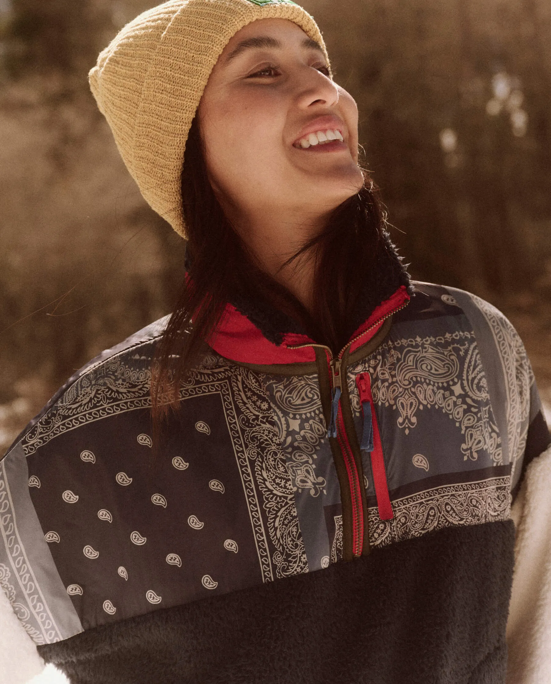 The Plush Colorblock Terrain Half Zip. -- Patchwork Bandana and Deep Well