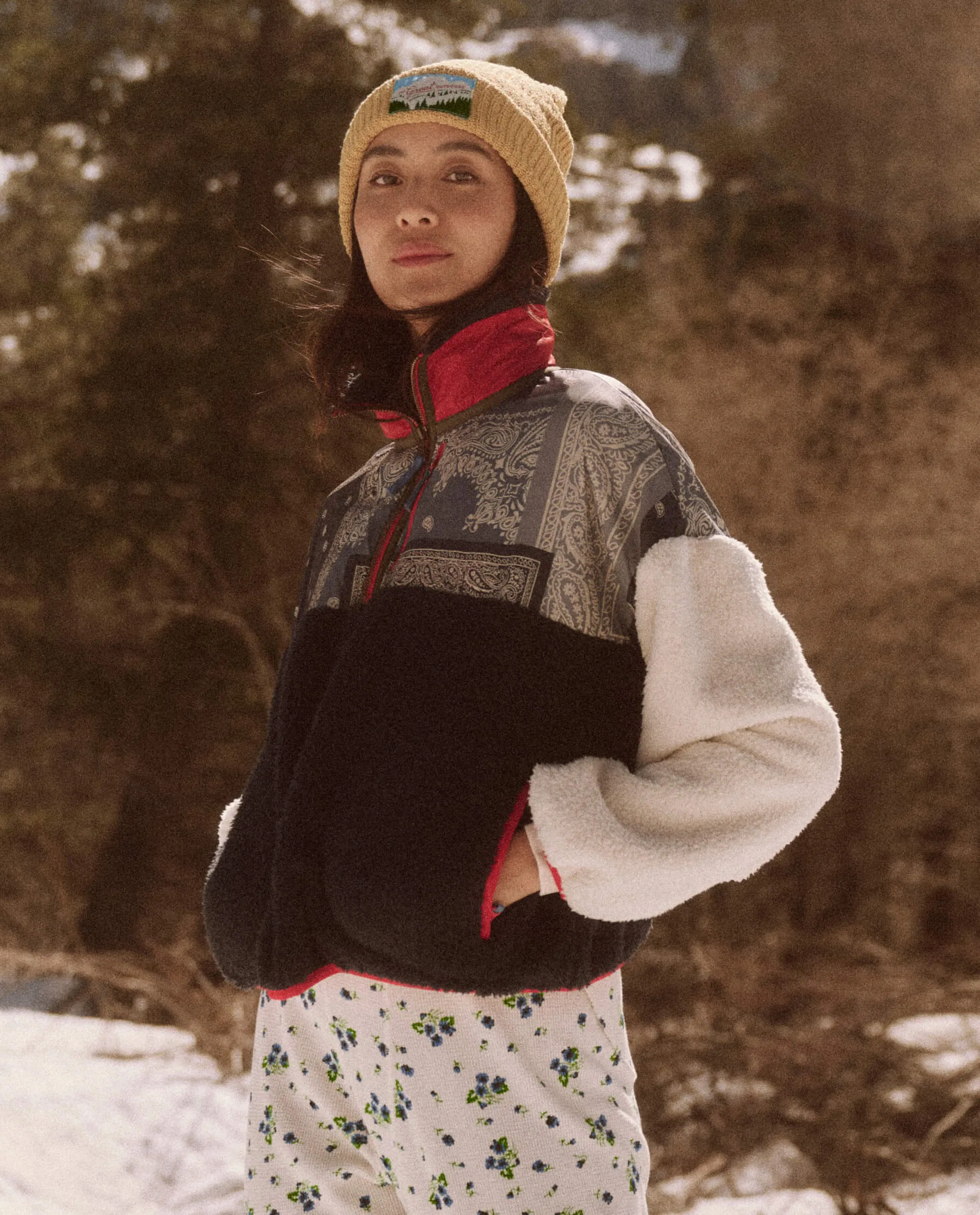 The Plush Colorblock Terrain Half Zip. -- Patchwork Bandana and Deep Well