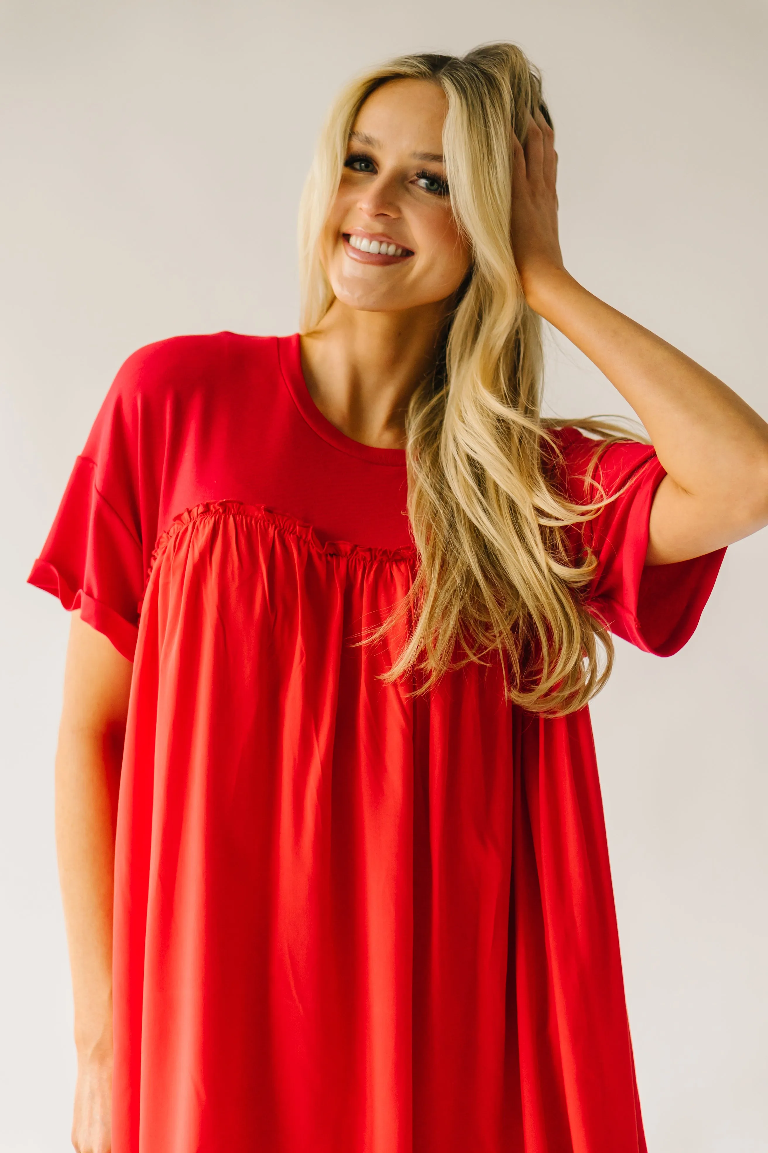 The Tyronza Contrast Ruffle Detail Dress in Tomato Red