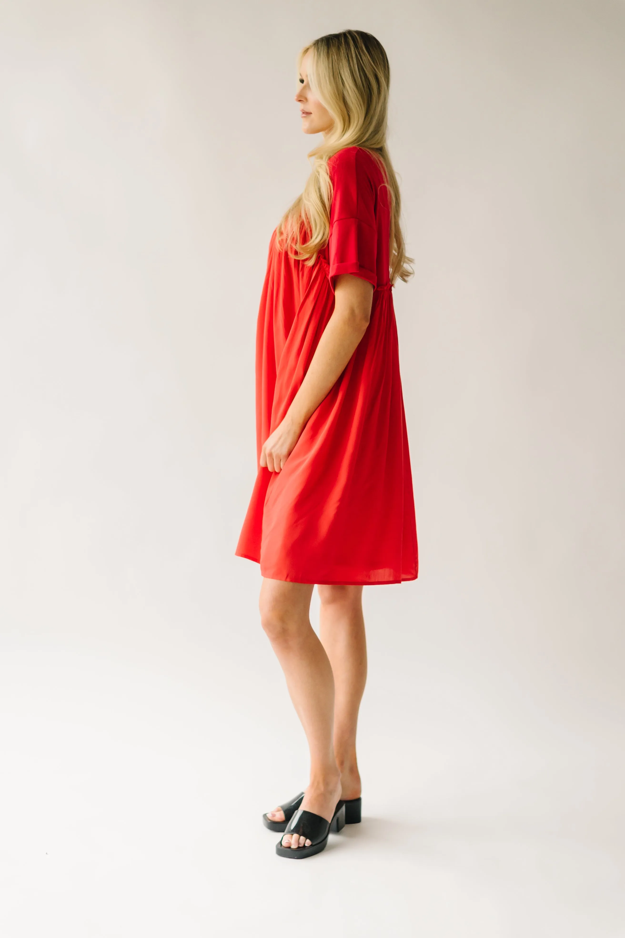 The Tyronza Contrast Ruffle Detail Dress in Tomato Red