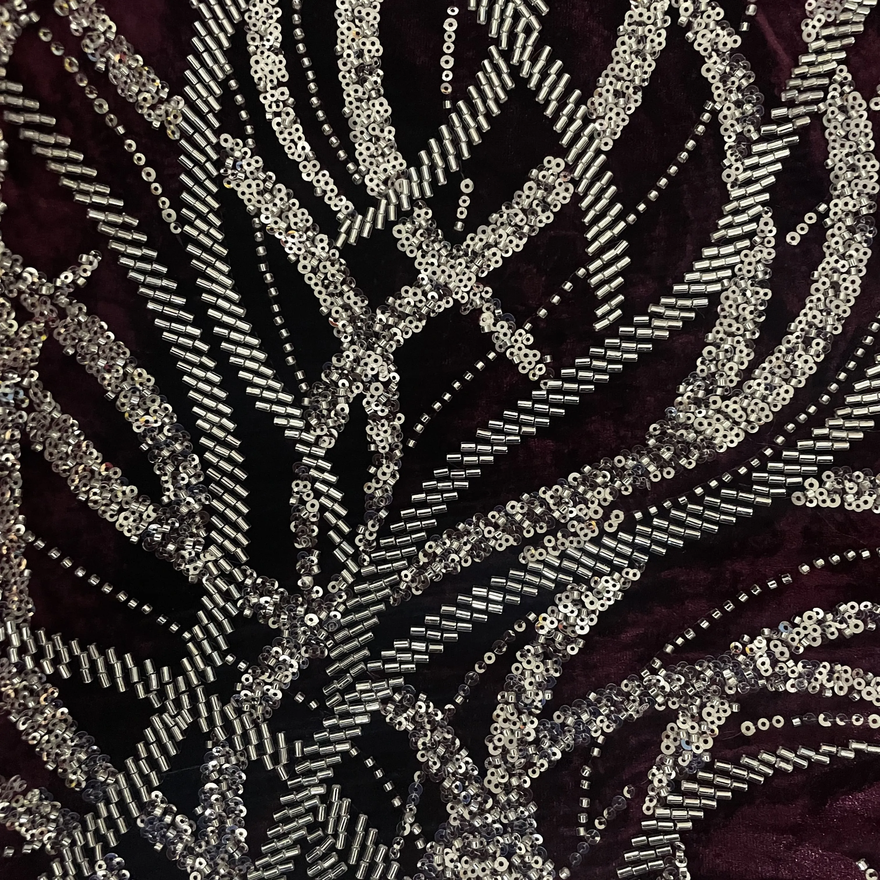 Wine Sequins Cutdana Embroidery Velvet Fabric 19989