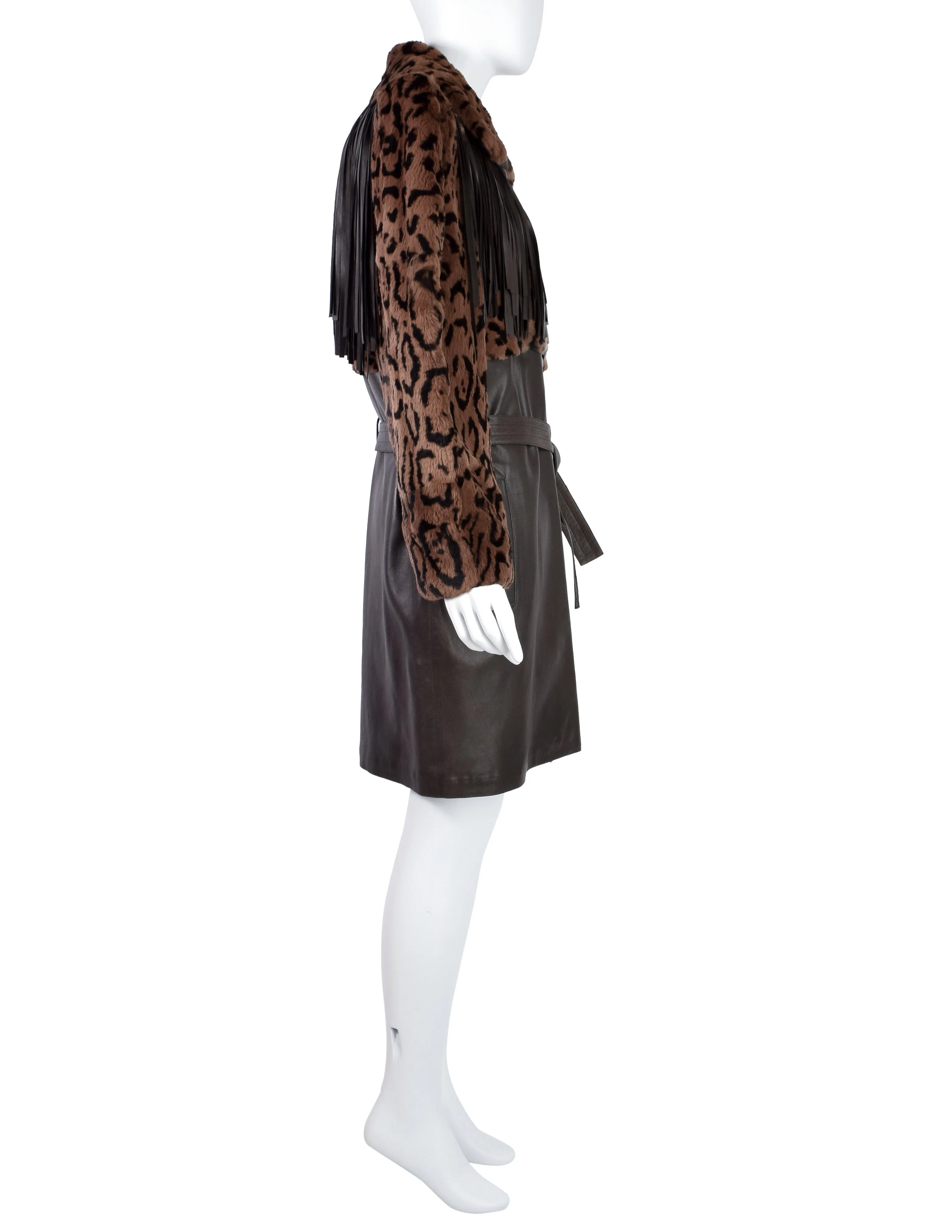 Yves Saint Laurent Vintage AW 1987 Lambskin Leather Leopard Fur Fringe Western Inspired Coat