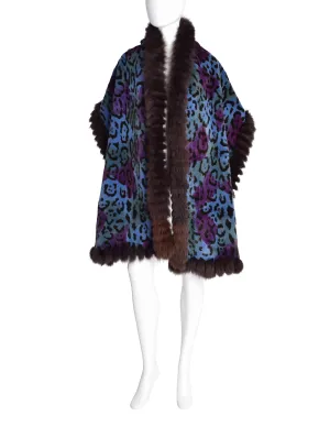 Yves Saint Laurent Vintage Purple Blue Leopard Fox Fur Oversized Wrap Stole Shawl