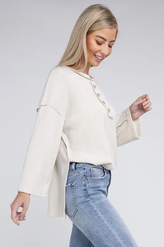 Zenana If Looks Could Kill Hacci Henley Sweater