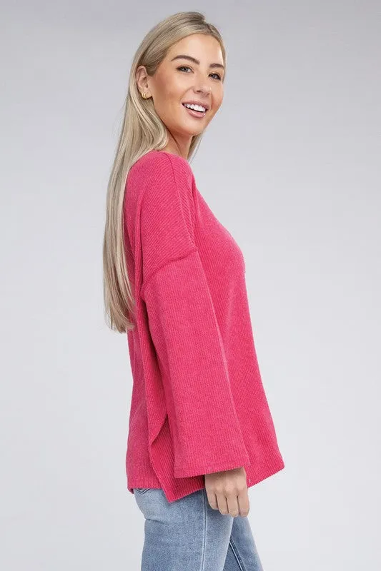 Zenana If Looks Could Kill Hacci Henley Sweater