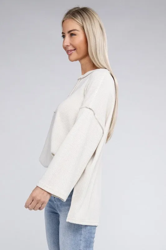 Zenana If Looks Could Kill Hacci Henley Sweater