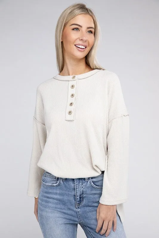 Zenana If Looks Could Kill Hacci Henley Sweater