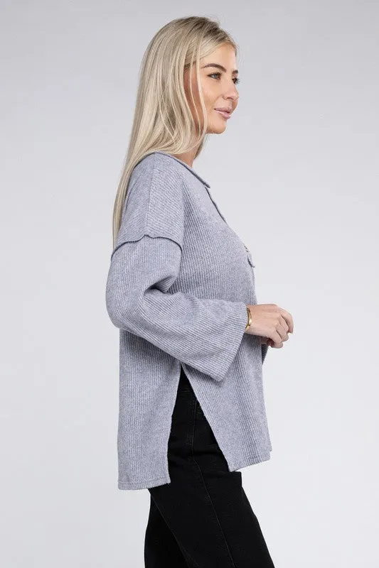 Zenana If Looks Could Kill Hacci Henley Sweater