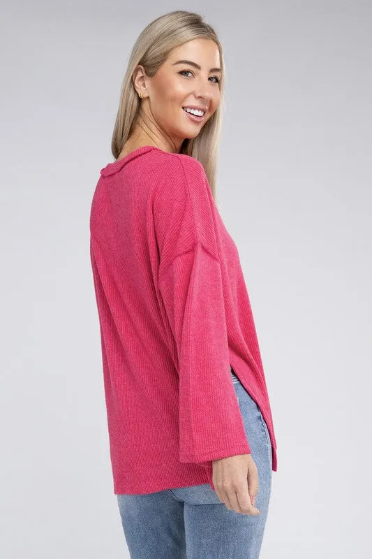 Zenana If Looks Could Kill Hacci Henley Sweater