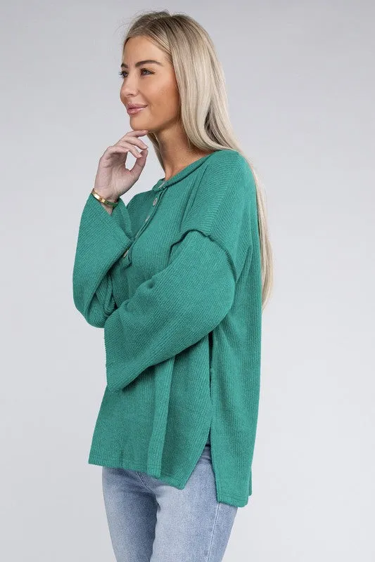 Zenana If Looks Could Kill Hacci Henley Sweater