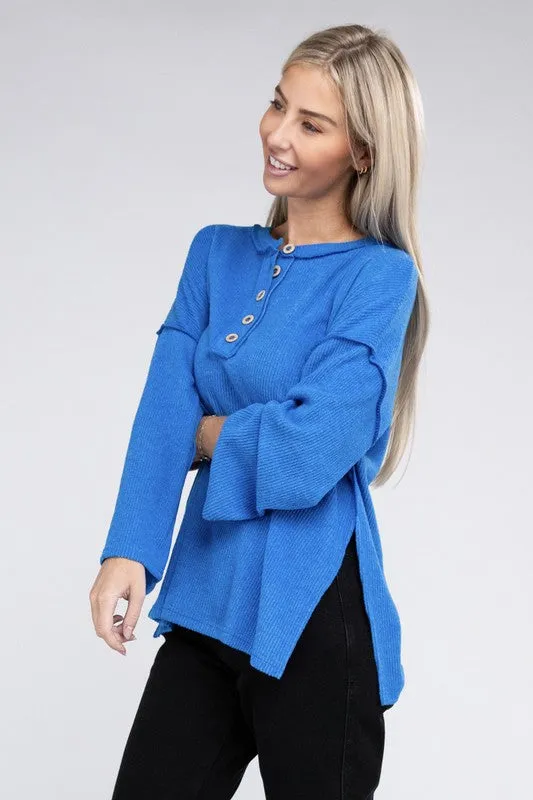 Zenana If Looks Could Kill Hacci Henley Sweater