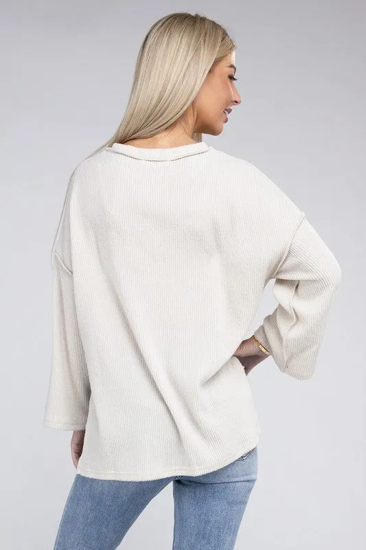 Zenana If Looks Could Kill Hacci Henley Sweater