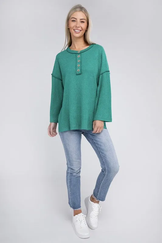 Zenana If Looks Could Kill Hacci Henley Sweater