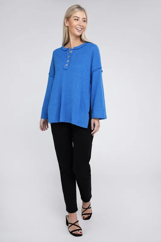 Zenana If Looks Could Kill Hacci Henley Sweater